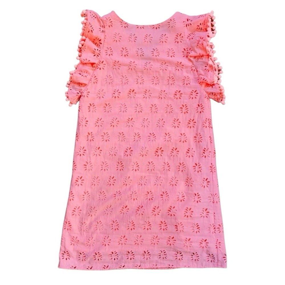 Lilly Pulitzer Astara Eyelet Shift Dress Peach Palm Tree Eyelet Pom Pom Trim M - Picture 5 of 7